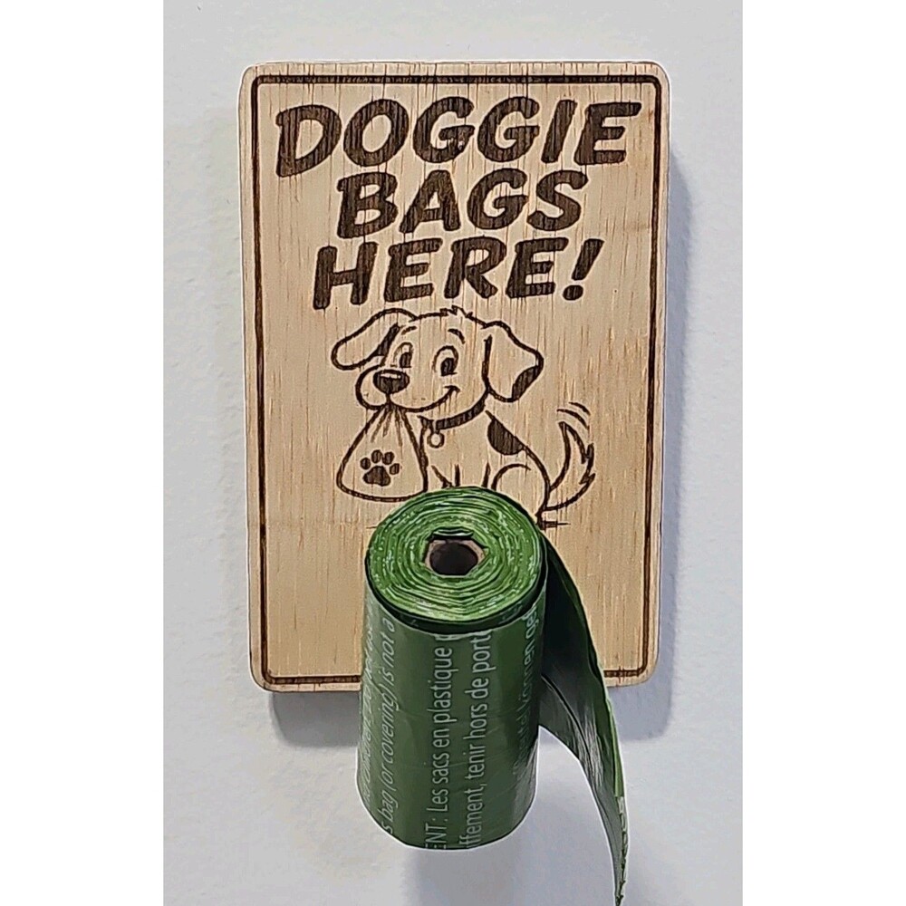 Engraved Wooden Doggie Bag Wall Mounted Holder Roll Holder Indoor